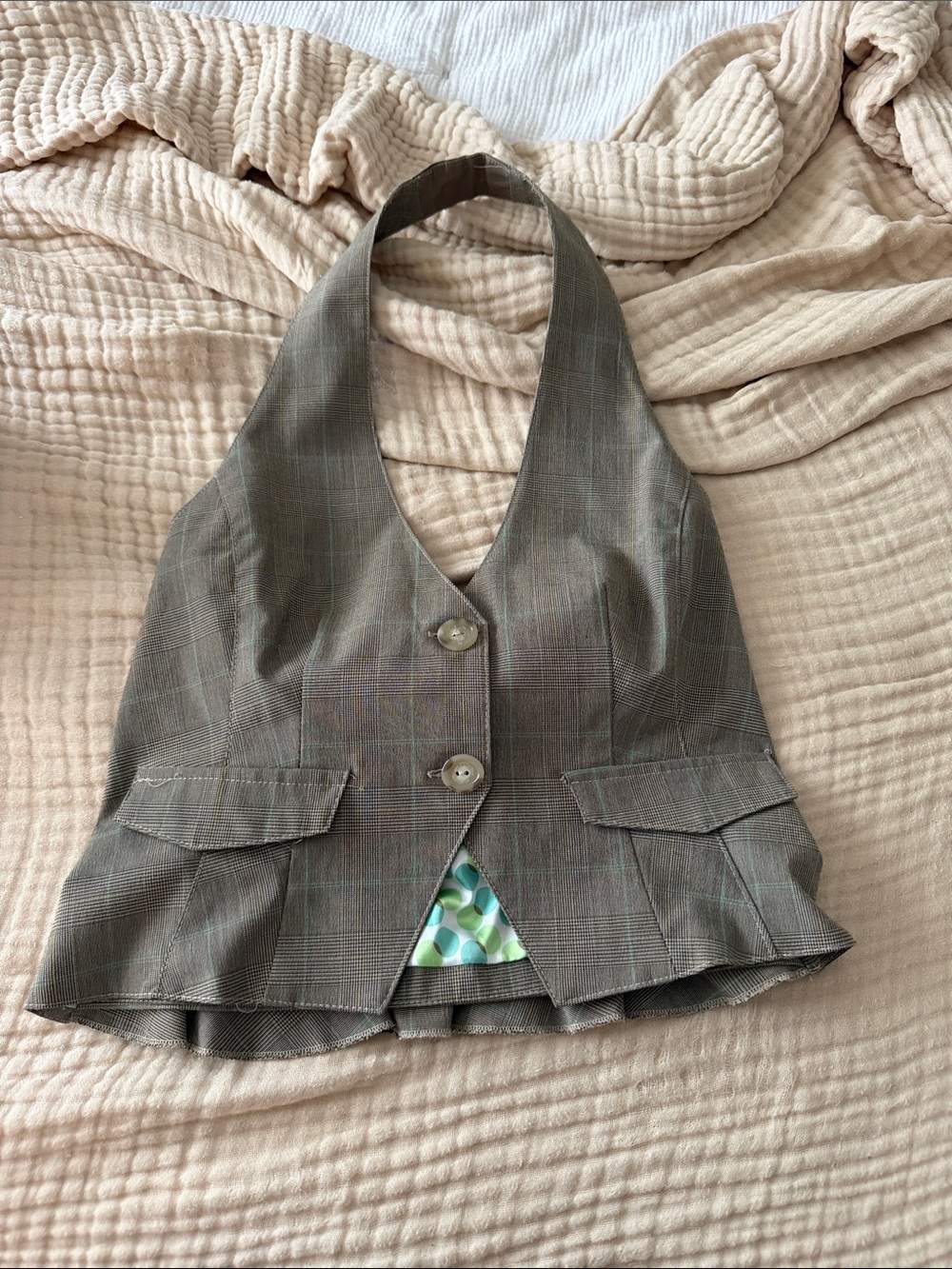 Plaid Halter Vest with Subtle Check